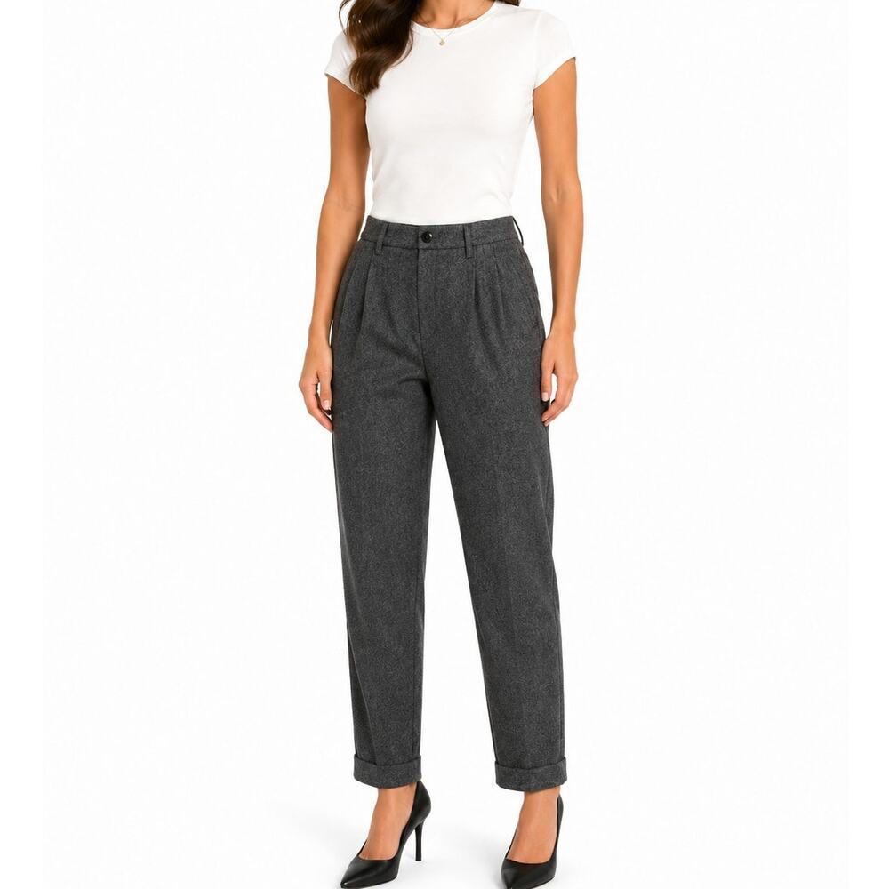 Lauren By Ralph Lauren Petite Grey Pleated Trousers